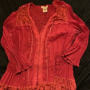 Red crinkle hook closure blouse